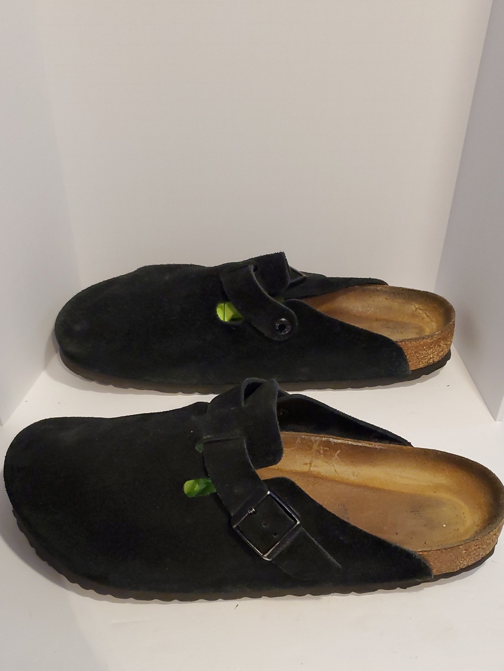 Birkenstock Boston Suede Leather Mules Shoes Clogs In Black Size 12 - Picture 5 of 14